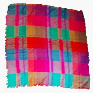 Vintage Echo Multicolored Plaid Scarf Fringe Square Wrap